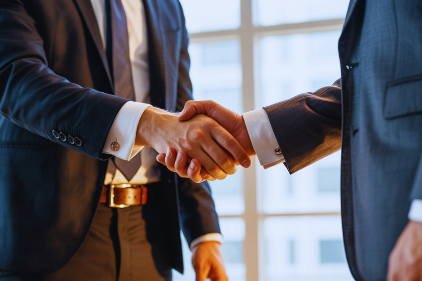 Two businessmen shaking hands as sign of approval